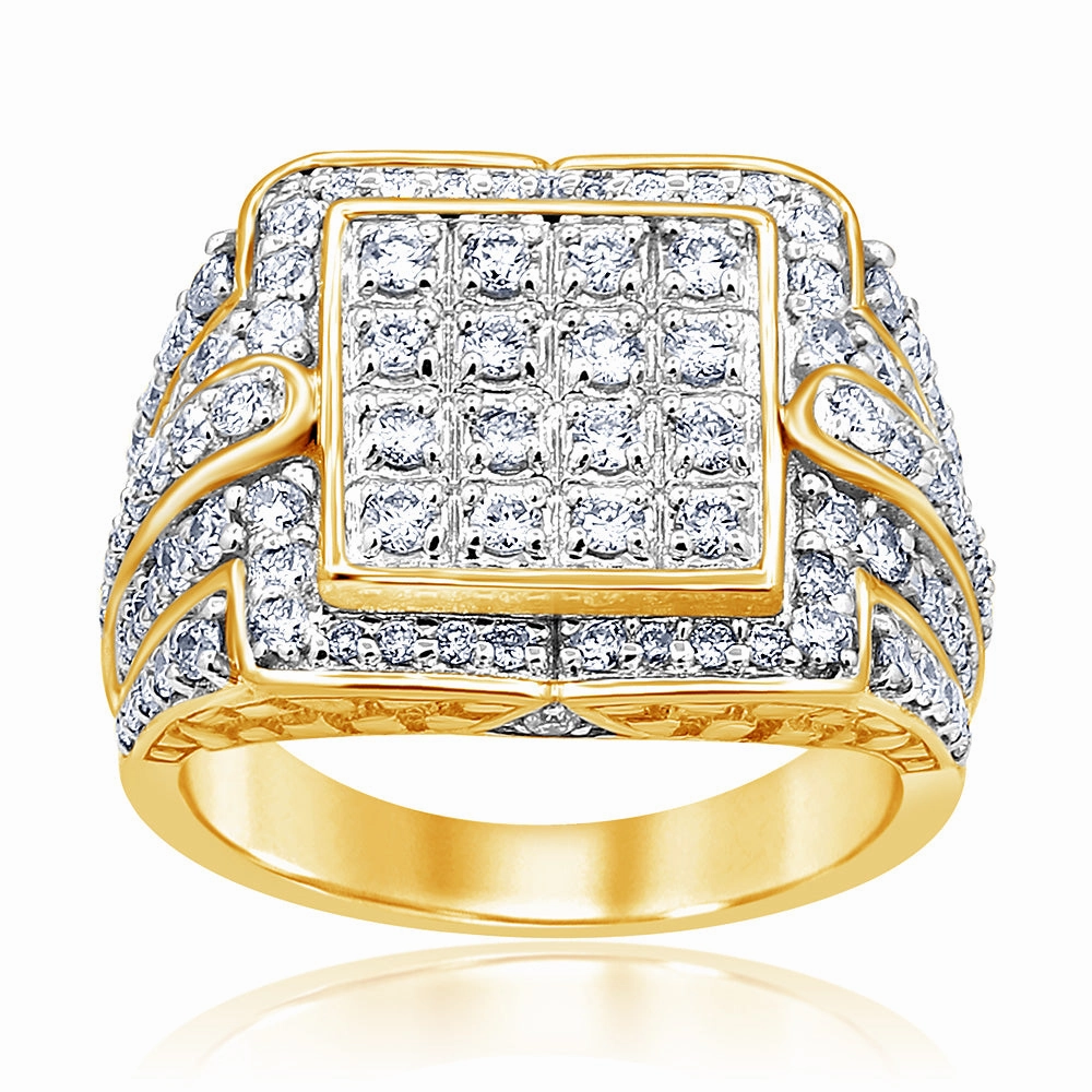 9ct Yellow Gold 2 Carat Diamond Mens Ring