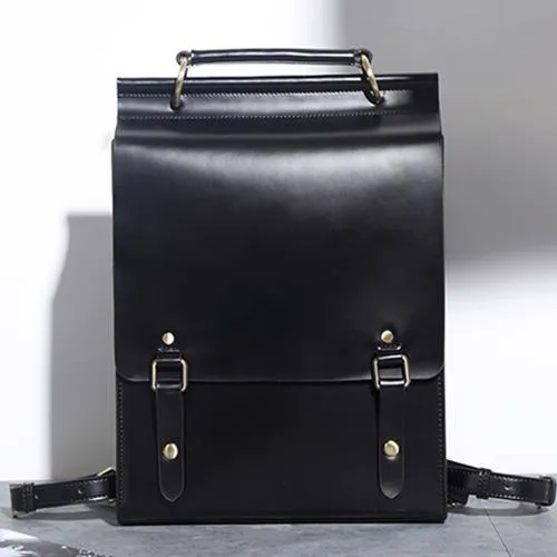 Best Black Leather Womens Satchel Backpack Laptop Leather Black School Backpack for Women