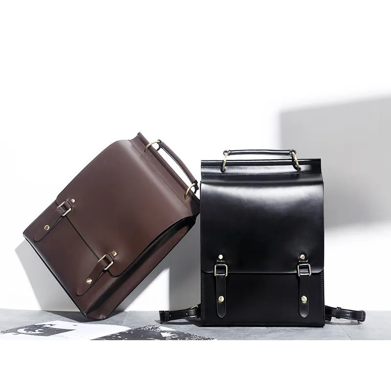 Best Black Leather Womens Satchel Backpack Laptop Leather Black School Backpack for Women