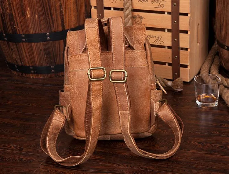 Brown Fashion Womens Leather 12-inch Small Computer Backpacks Laptop Backpacks School Backpack for Women