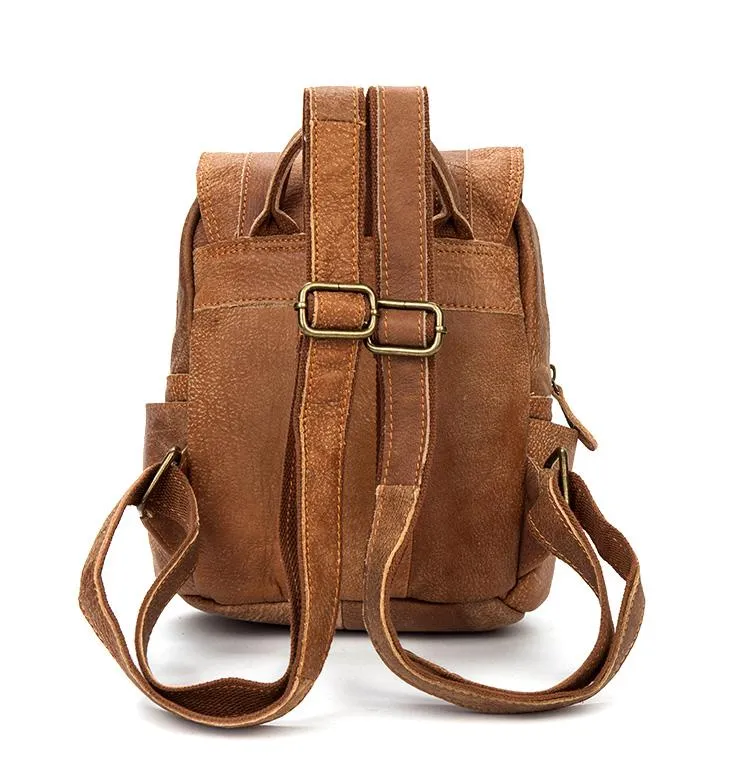 Brown Fashion Womens Leather 12-inch Small Computer Backpacks Laptop Backpacks School Backpack for Women