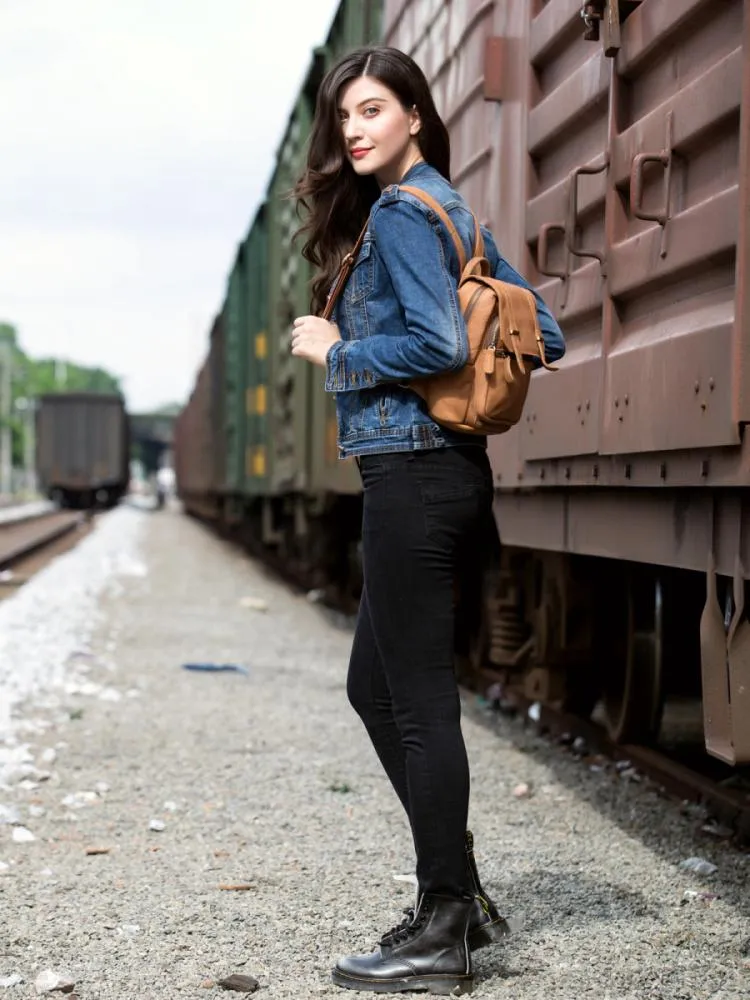 Brown Fashion Womens Leather 12-inch Small Computer Backpacks Laptop Backpacks School Backpack for Women
