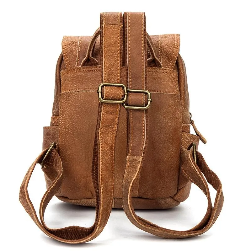 Brown Fashion Womens Leather 12-inch Small Computer Backpacks Laptop Backpacks School Backpack for Women