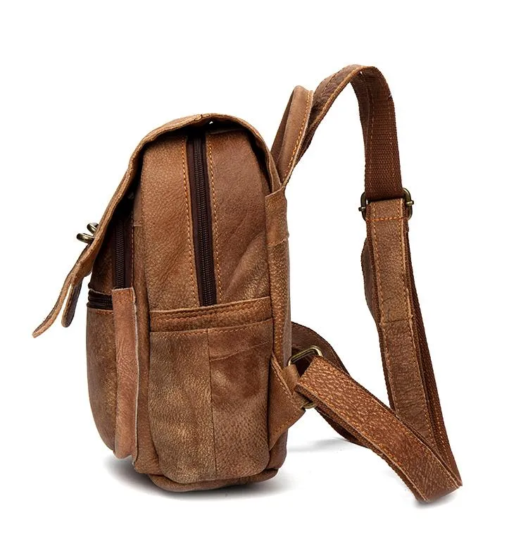 Brown Fashion Womens Leather 12-inch Small Computer Backpacks Laptop Backpacks School Backpack for Women