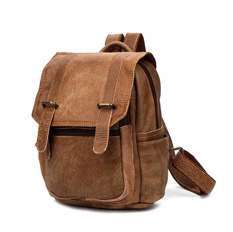 Brown Fashion Womens Leather 12-inch Small Computer Backpacks Laptop Backpacks School Backpack for Women