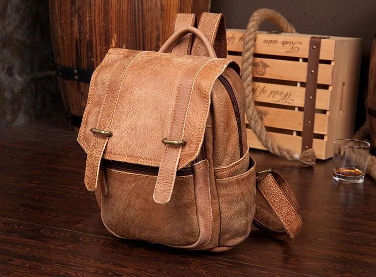 Brown Fashion Womens Leather 12-inch Small Computer Backpacks Laptop Backpacks School Backpack for Women