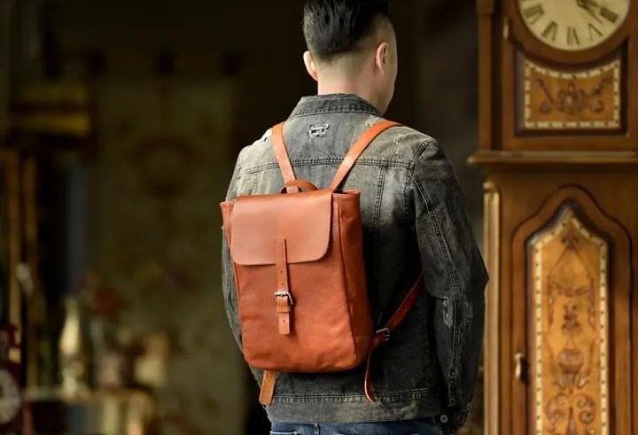 Brown Leather Mens Women Backpack Satchel Backpack School Backpack for men