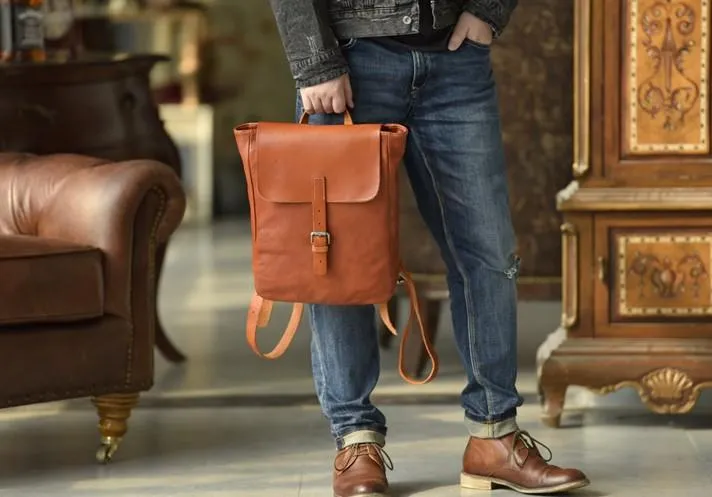 Brown Leather Mens Women Backpack Satchel Backpack School Backpack for men