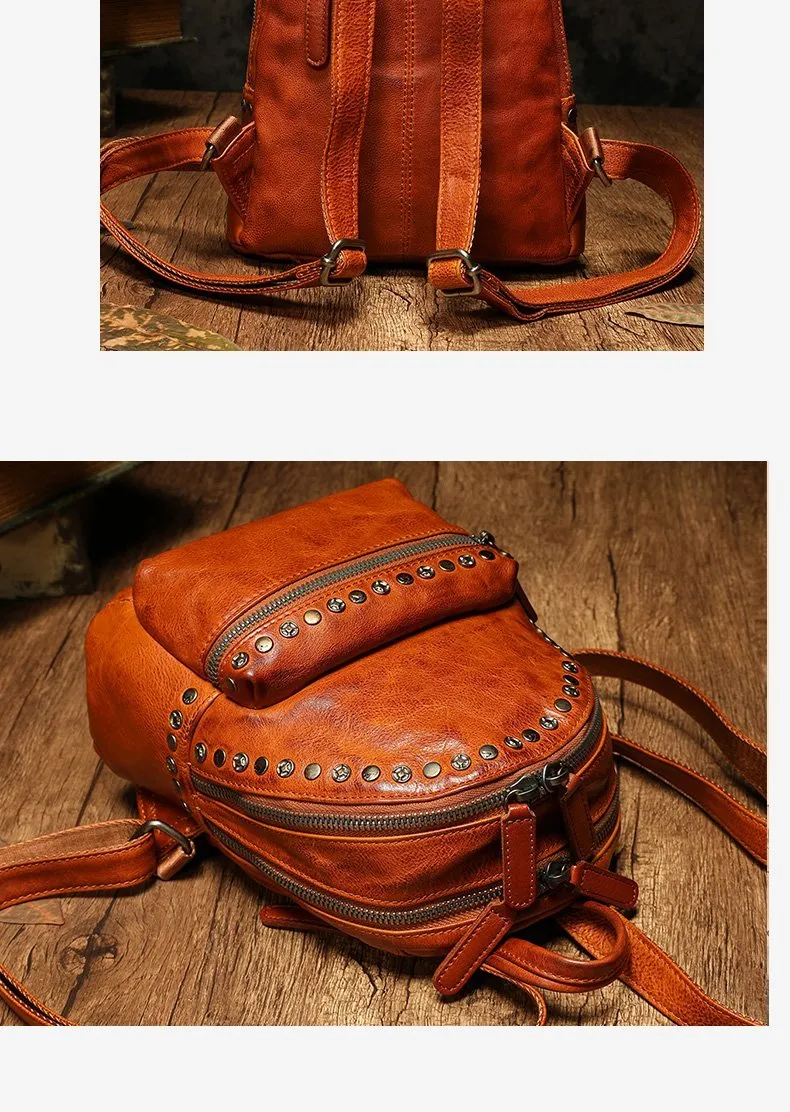 Brown Leather Rucksack Womens Leather Small Backpack Ladies Backpack Purse