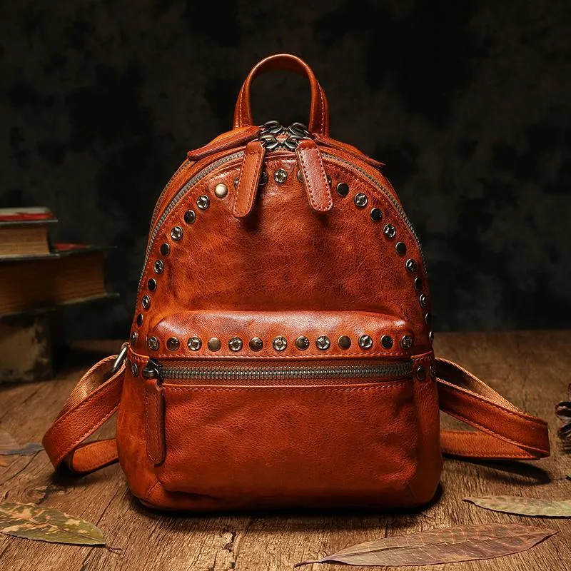 Brown Leather Rucksack Womens Leather Small Backpack Ladies Backpack Purse