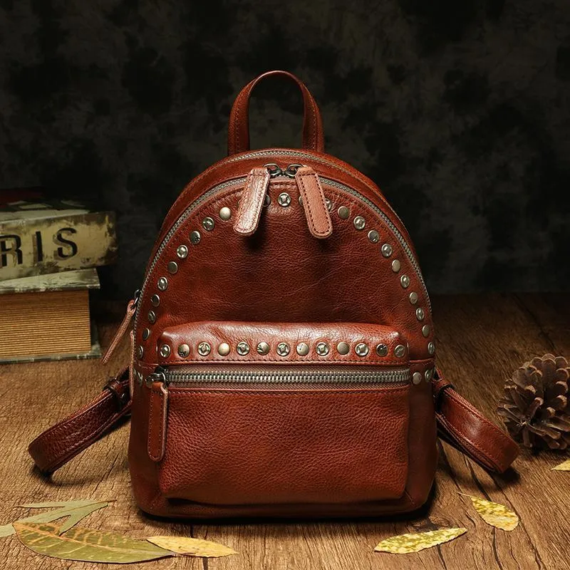 Brown Leather Rucksack Womens Leather Small Backpack Ladies Backpack Purse