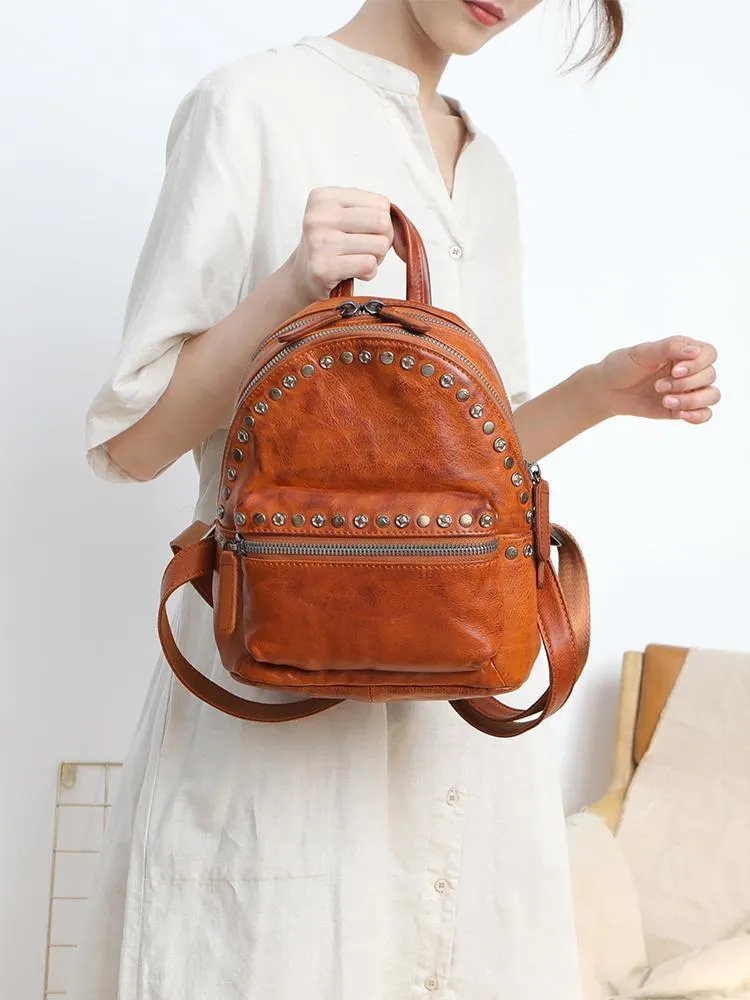 Brown Leather Rucksack Womens Leather Small Backpack Ladies Backpack Purse