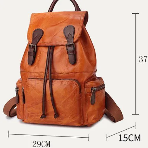 Brown Leather Vintage Mens Backpack Leather School Backpack Large Backpack for Women