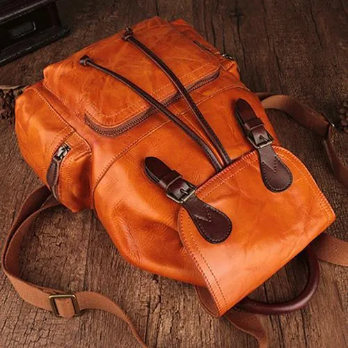 Brown Leather Vintage Mens Backpack Leather School Backpack Large Backpack for Women