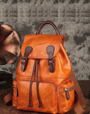 Brown Leather Vintage Mens Backpack Leather School Backpack Large Backpack for Women
