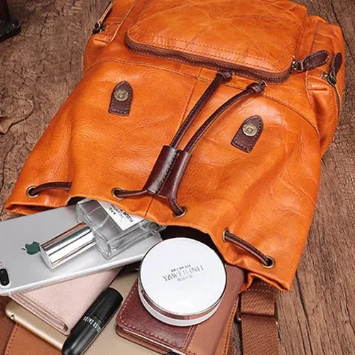 Brown Leather Vintage Mens Backpack Leather School Backpack Large Backpack for Women