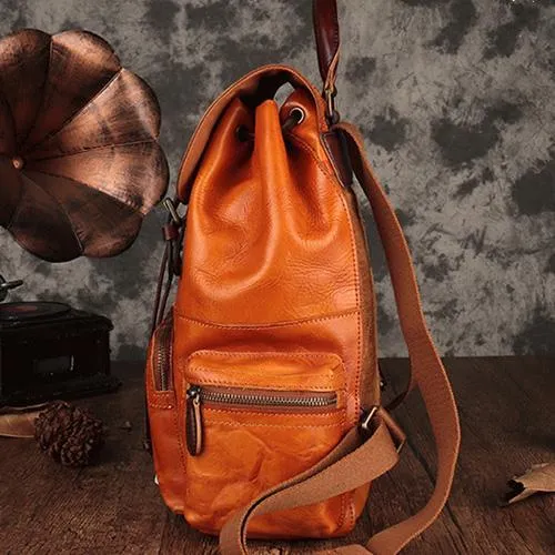 Brown Leather Vintage Mens Backpack Leather School Backpack Large Backpack for Women