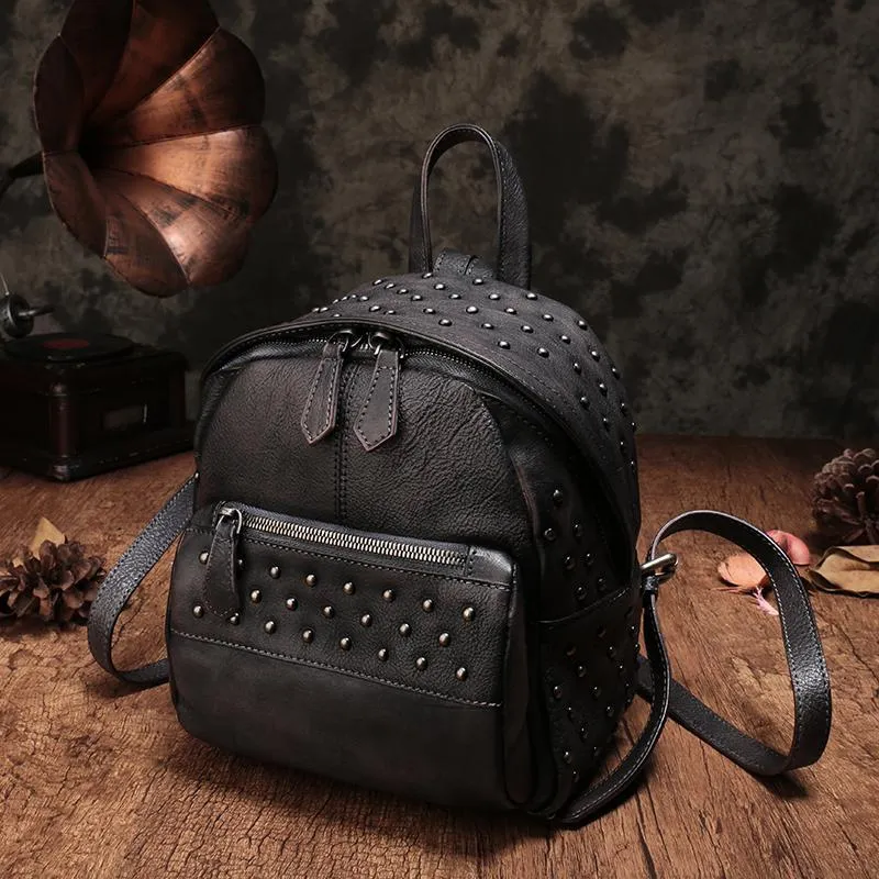 Brown Vintage Leather Womens Backpacks Small Black Leather Backpack for Ladies