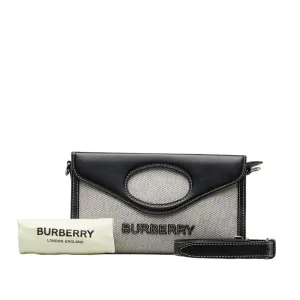 Burberry   Cotton Canvas Leather Handbag Shoulder Bag (Pre-Owned)