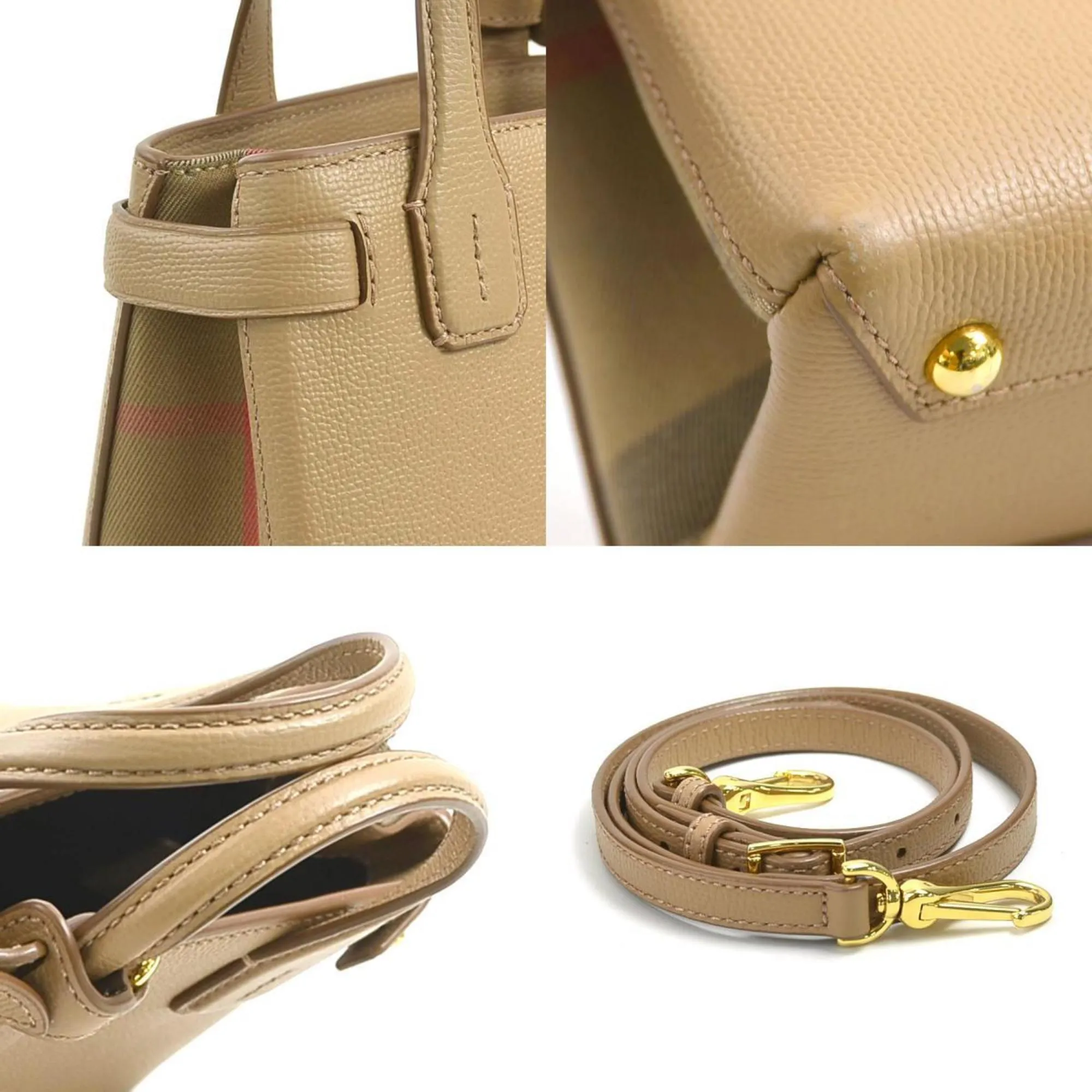 Burberry Leather Canvas Handbag Shoulder Bag (Pre-Owned)