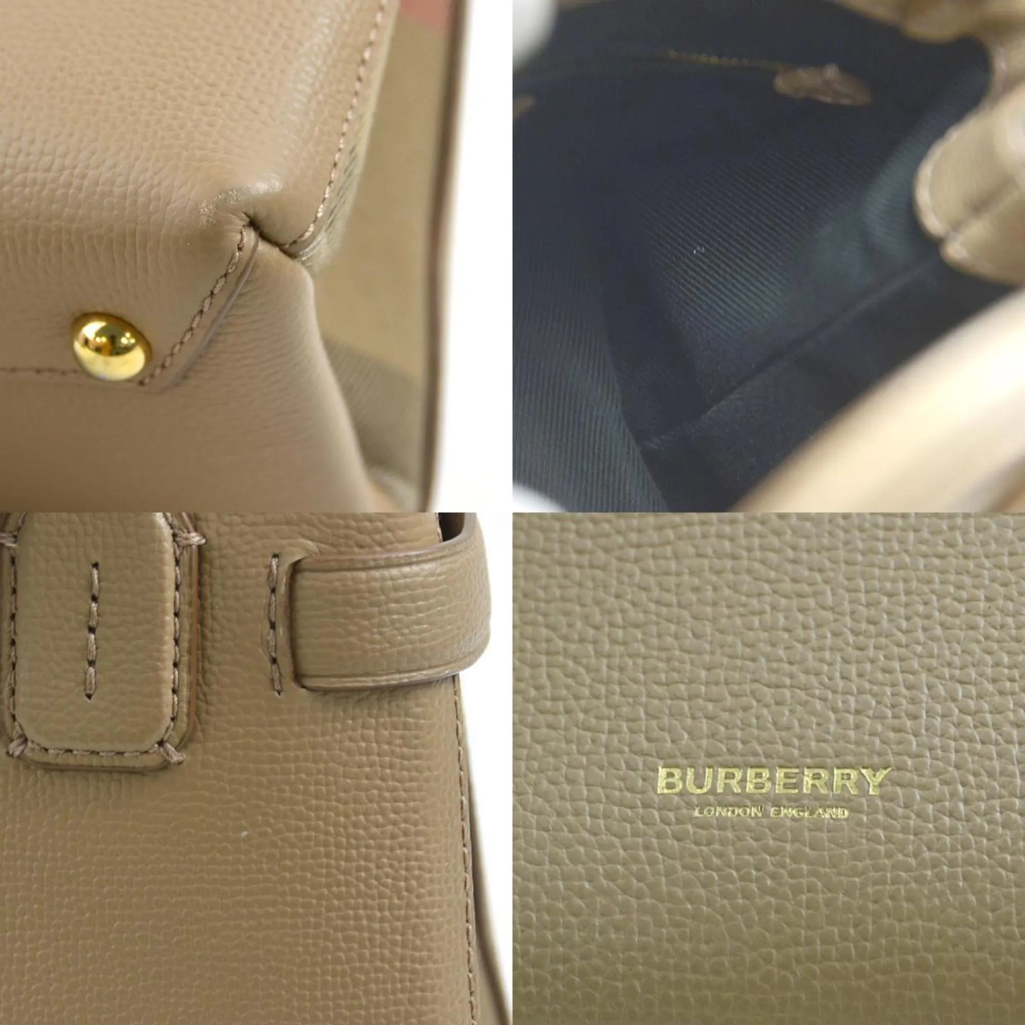 Burberry Leather Canvas Handbag Shoulder Bag (Pre-Owned)