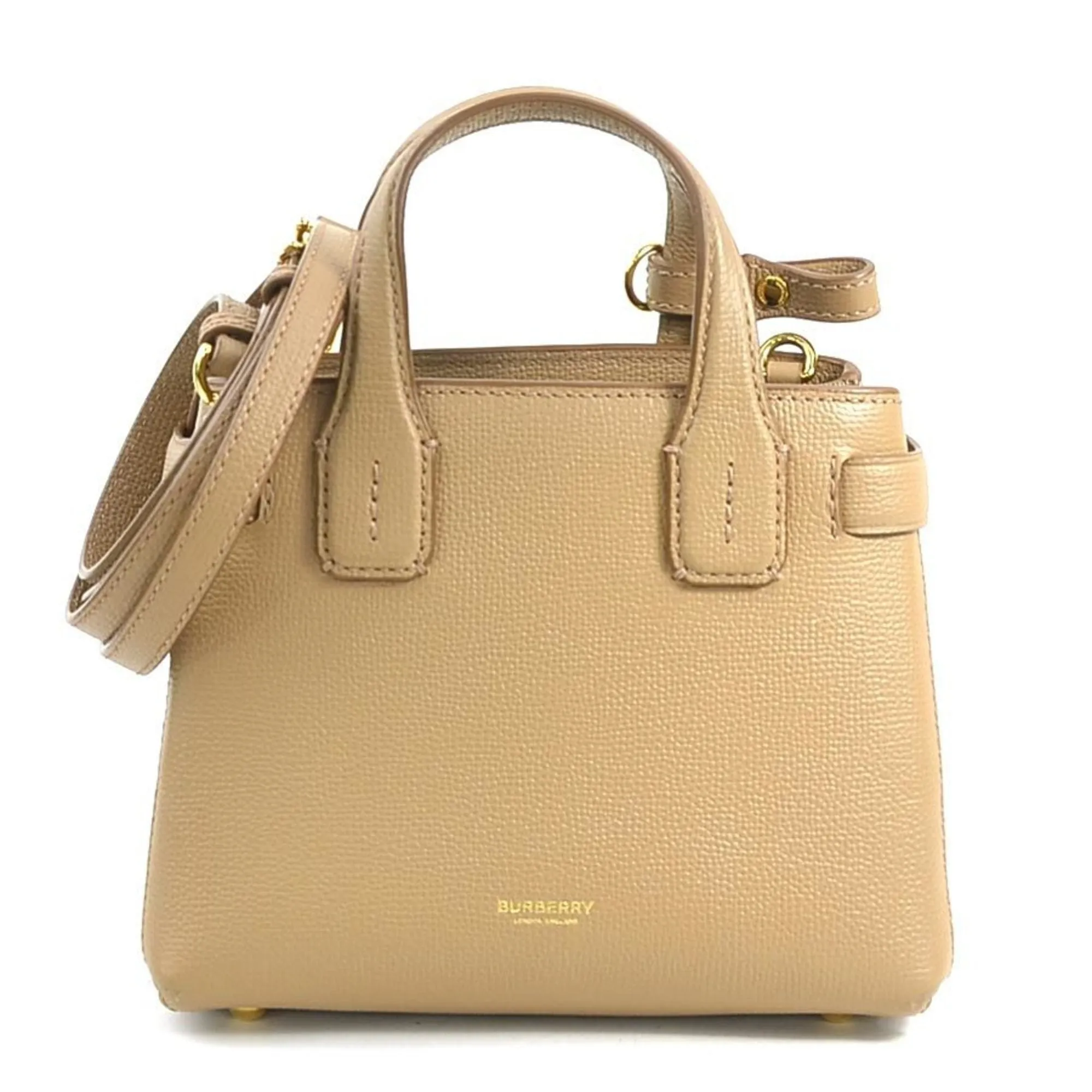 Burberry Leather Canvas Handbag Shoulder Bag (Pre-Owned)