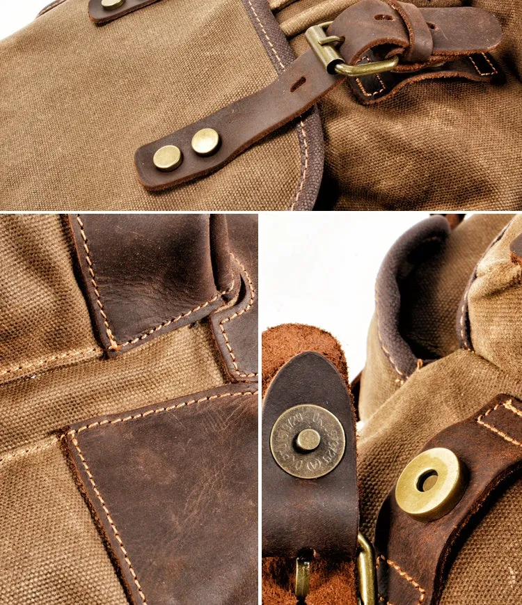 Canvas And Leather Backpack Hiking Backpack for Men Waxed Canvas Backpack With Laptop Compartment