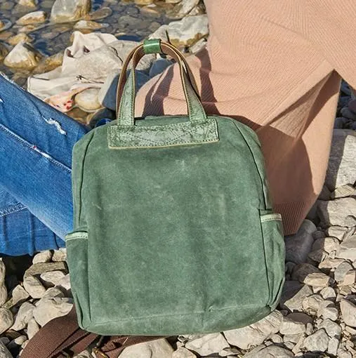 Canvas Green Women Cool Backpack Canvas Travel Bag Canvas Handbag for Women