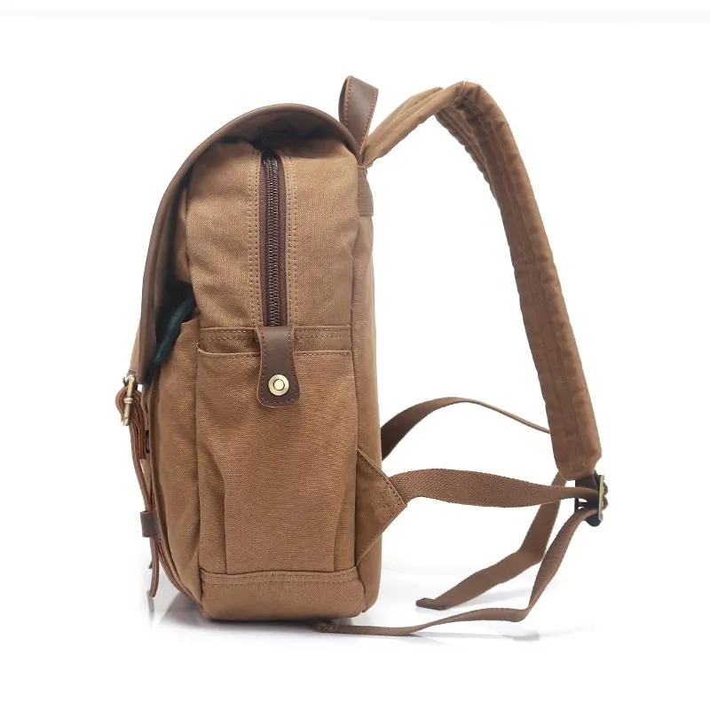 Canvas Leather Mens 15" Green Backpack Computer Backpack Luggage Backpack for Men