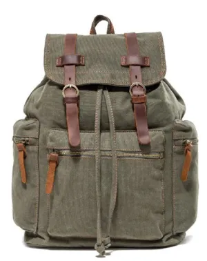 Canvas Leather Women Mens 14" Khaki Travel Backpack Green Computer Bag Black College Backpack for Men