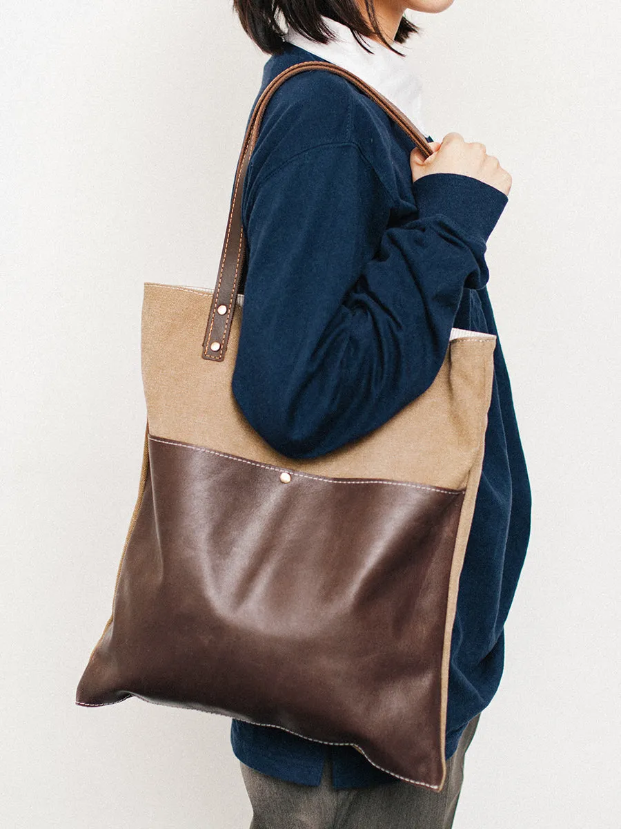 Canvas Tote Bags Khaki&Coffee Canvas Leather Handbag Womens Canvas Leather Tote Bags for Men