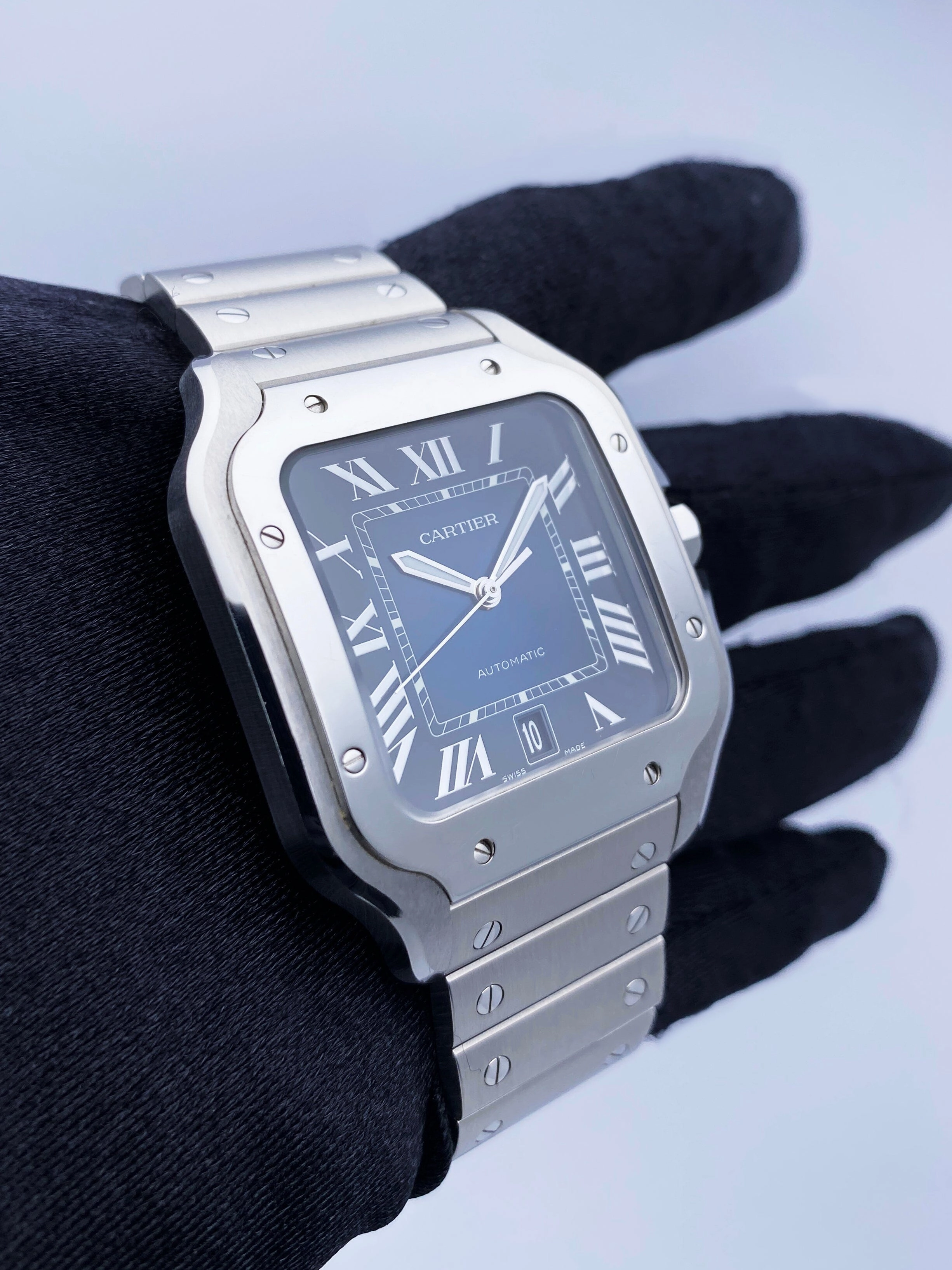 Cartier Santos WSSA0030 Blue Dial Mens Watch Box Papers