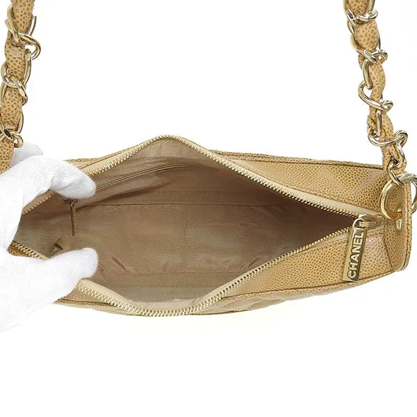 CHANEL Around 2003 Made Caviar Skin Cc Mark Stitch Shoulder Bag Beige