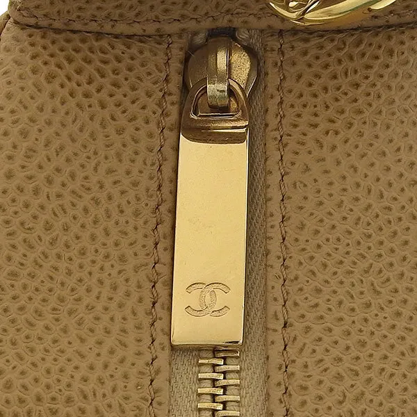 CHANEL Around 2003 Made Caviar Skin Cc Mark Stitch Shoulder Bag Beige