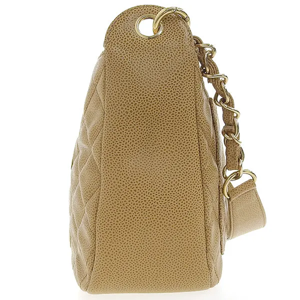 CHANEL Around 2003 Made Caviar Skin Cc Mark Stitch Shoulder Bag Beige