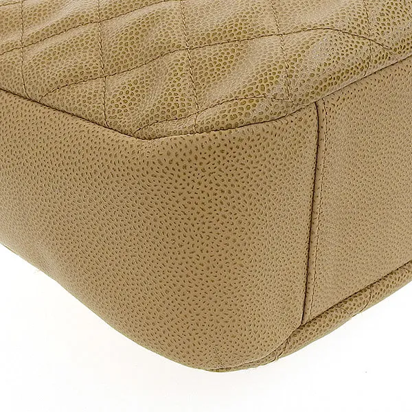 CHANEL Around 2003 Made Caviar Skin Cc Mark Stitch Shoulder Bag Beige