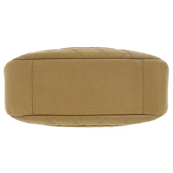 CHANEL Around 2003 Made Caviar Skin Cc Mark Stitch Shoulder Bag Beige