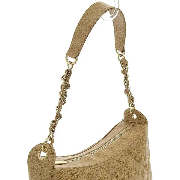CHANEL Around 2003 Made Caviar Skin Cc Mark Stitch Shoulder Bag Beige
