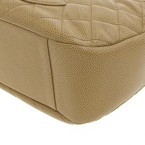 CHANEL Around 2003 Made Caviar Skin Cc Mark Stitch Shoulder Bag Beige