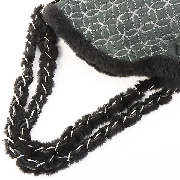 Chanel Around 2006 Made Mouton Cc Mark Stitch Shoulder Bag With Pouch Black