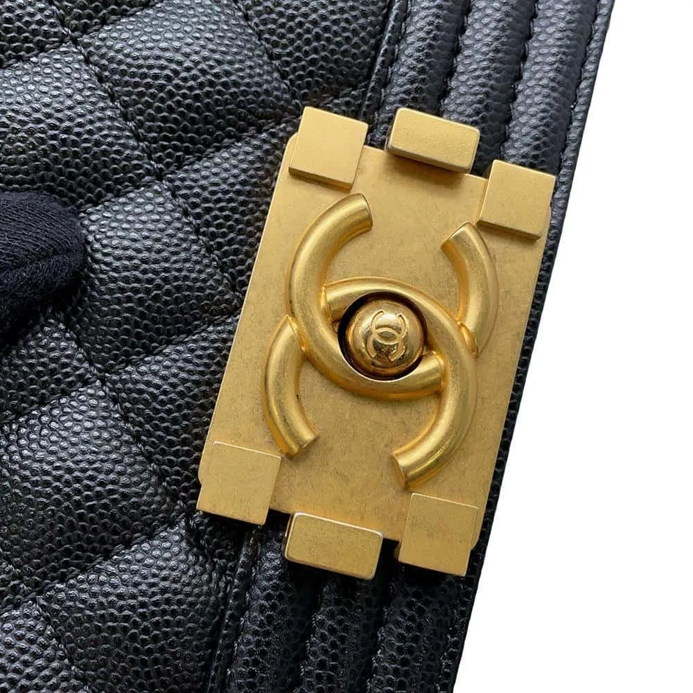 CHANEL Boy Chanel ChainShoulder Black A67085 Caviar Leather Size Small