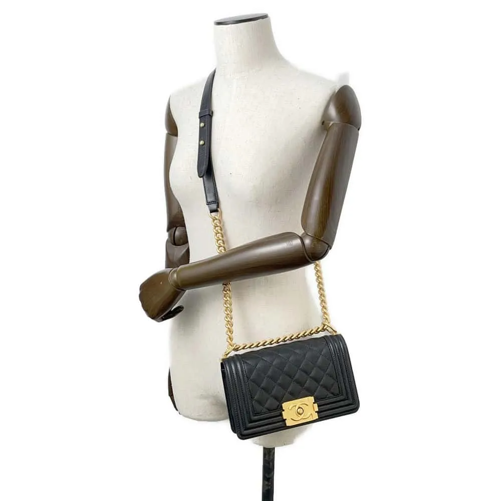 CHANEL Boy Chanel ChainShoulder Black A67085 Caviar Leather Size Small