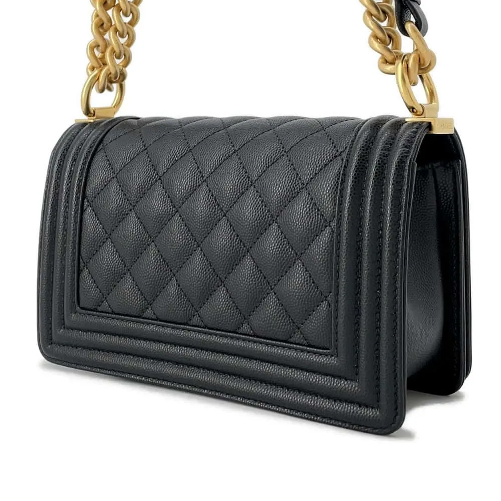 CHANEL Boy Chanel ChainShoulder Black A67085 Caviar Leather Size Small
