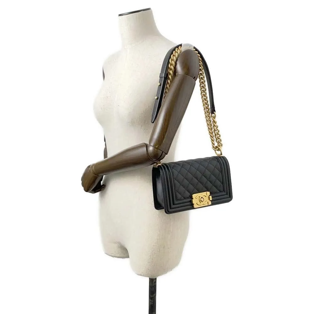 CHANEL Boy Chanel ChainShoulder Black A67085 Caviar Leather Size Small