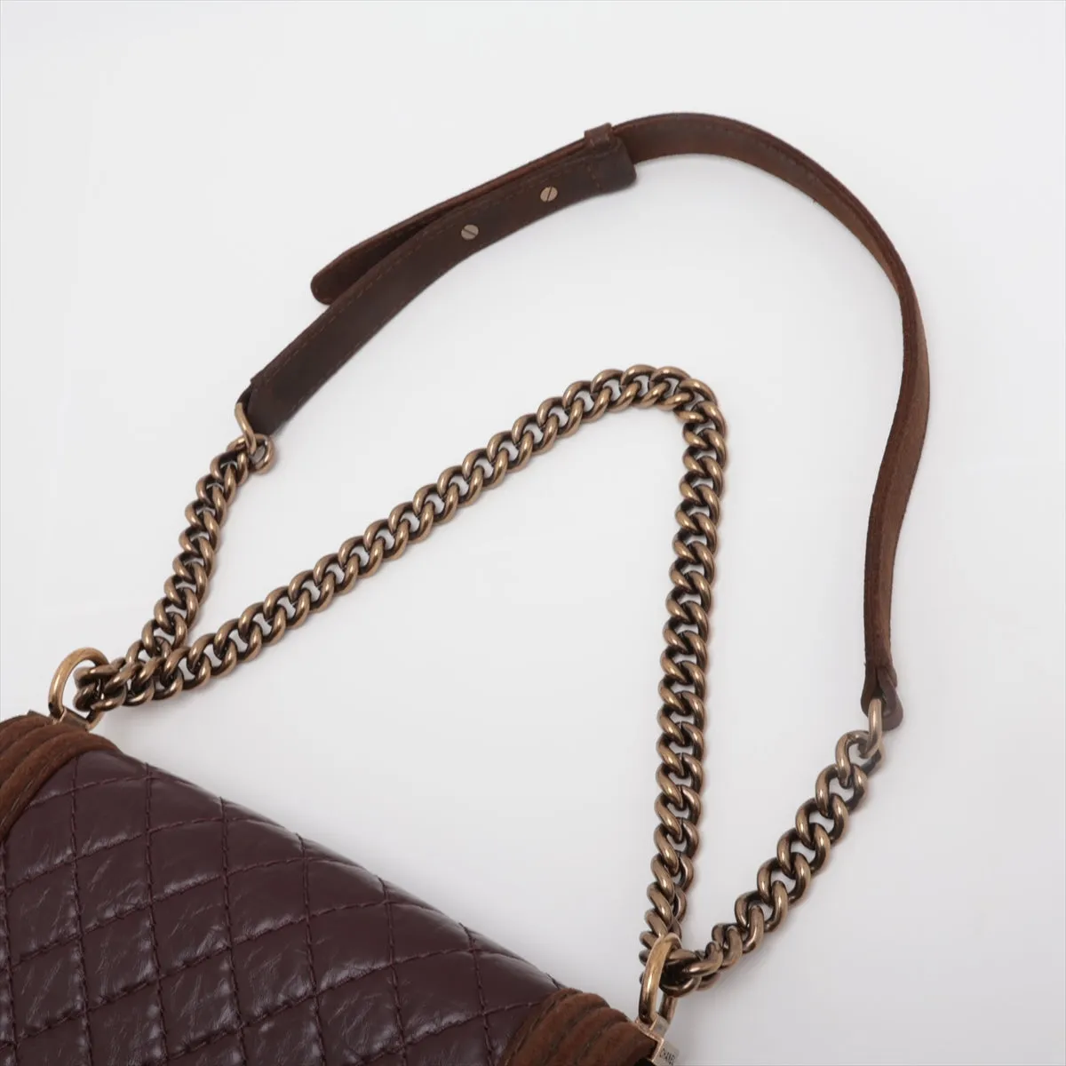 Chanel Boy Chanel Leather X Chain Shoulder Bag Bordeaux X Brown G  18th