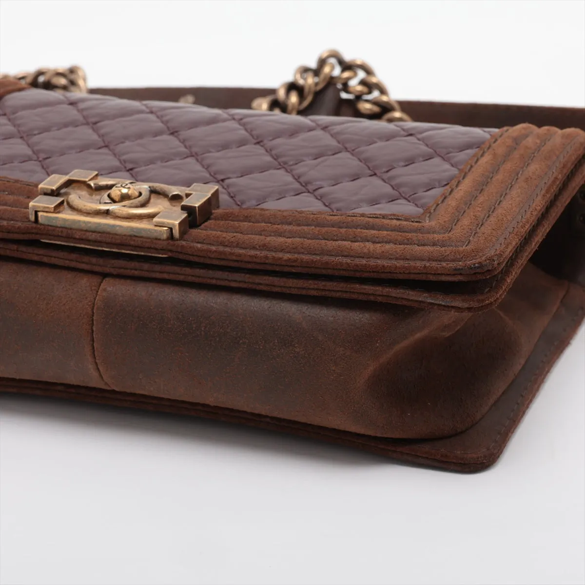 Chanel Boy Chanel Leather X Chain Shoulder Bag Bordeaux X Brown G  18th