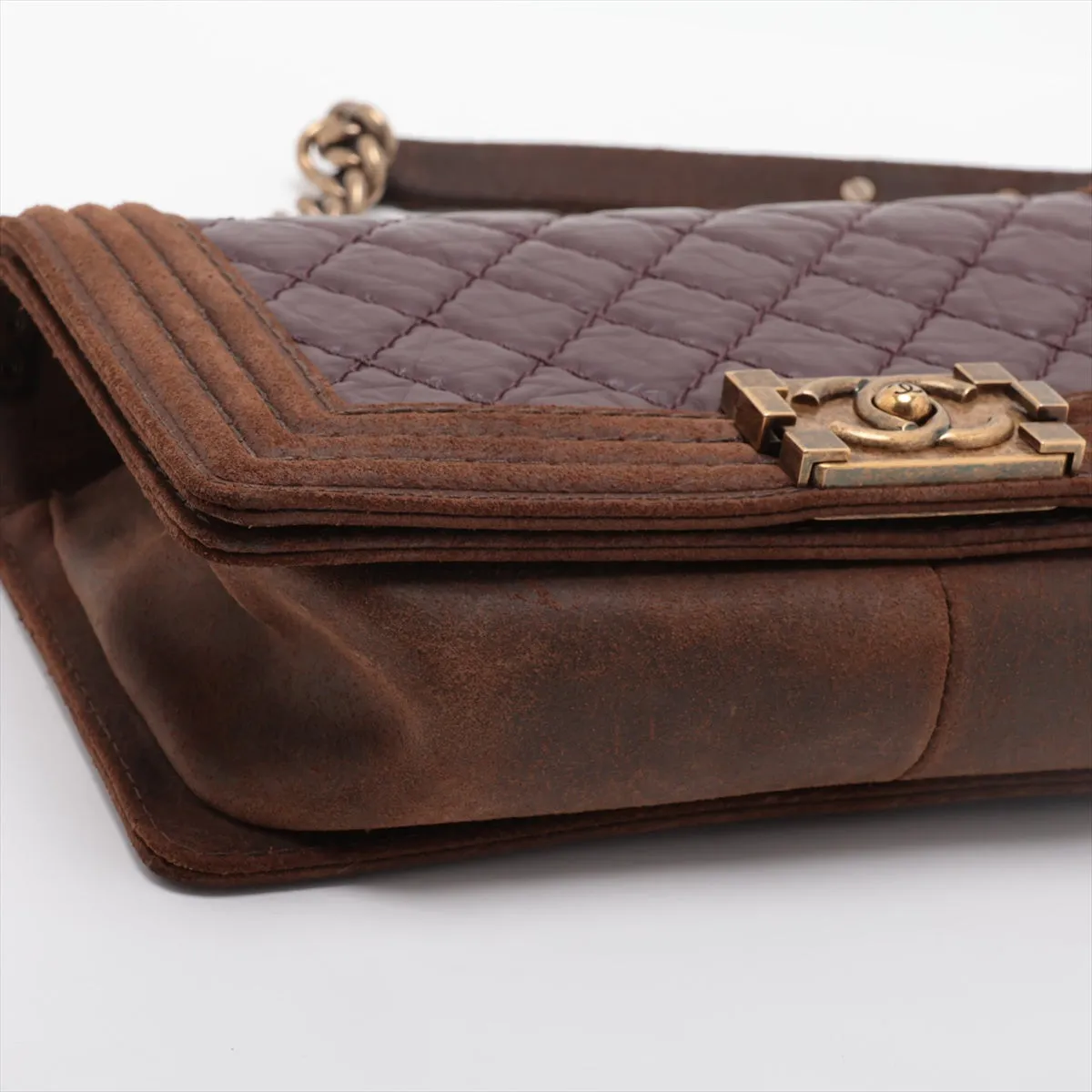 Chanel Boy Chanel Leather X Chain Shoulder Bag Bordeaux X Brown G  18th
