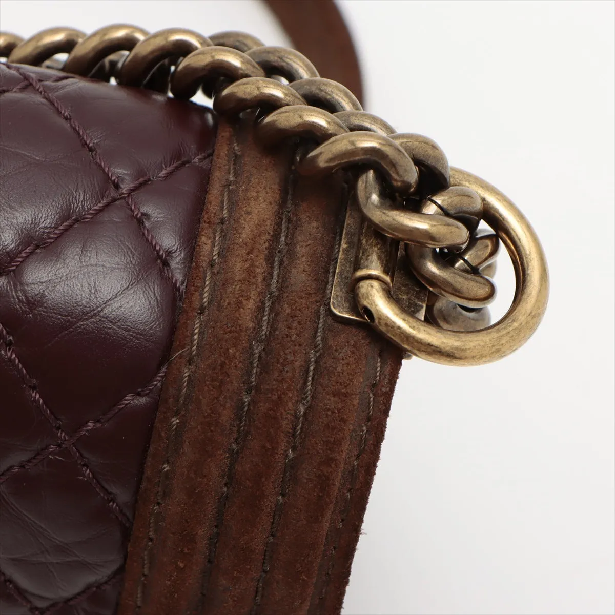 Chanel Boy Chanel Leather X Chain Shoulder Bag Bordeaux X Brown G  18th