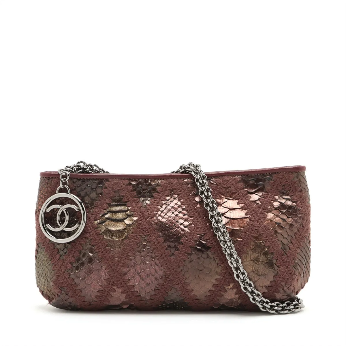 Chanel Coco Leather  Pearson Chain Shoulder Bag Multicolor Silver  11th