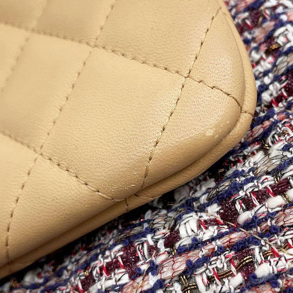 CHANEL Matelasse Chain ShoulderPouch Beige/Multicolor AP1074 Leather Tweed
